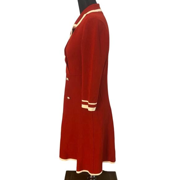 Goelia Red Knit Double Breasted Dress NWT M US6 Cream Trim Retro Mod Holiday - Picture 3 of 10